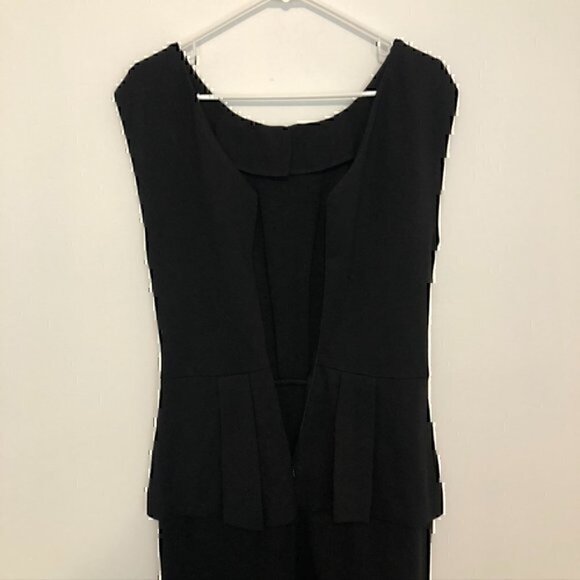 TAYLOR Solid Black Pleated Gathered Sleeveless Ponte Knit Peplum Sheath Dress 6 - Picture 11 of 12